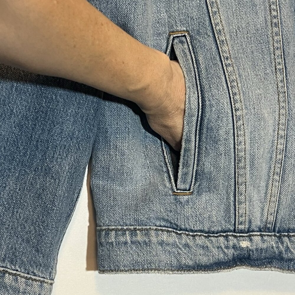 Good American Women’s Denim Jacket Size 2/3 Medium/ Large Blue Letter A Cotton - Picture 9 of 13